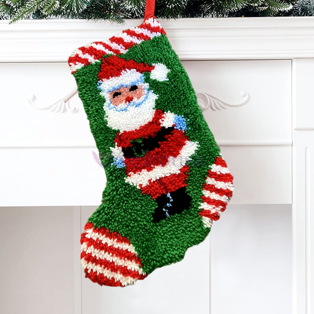 Cute Santa Christmas Stocking DIY Latch Hook Kits for Beginners
