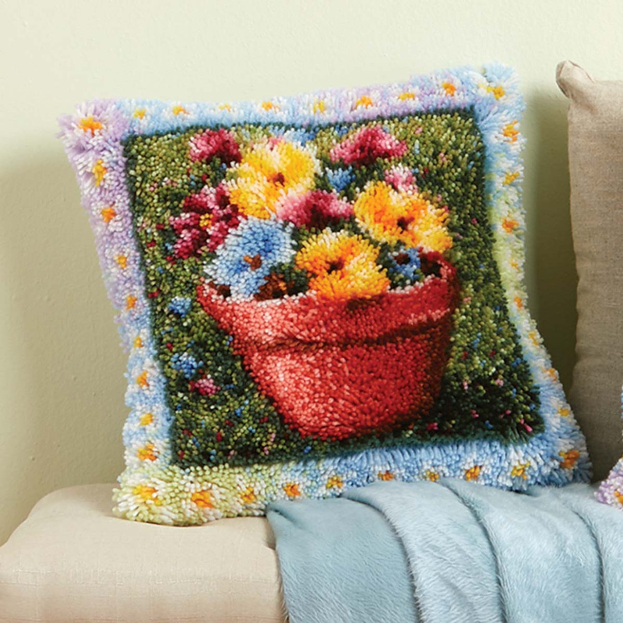 Flowers Pillowcase Latch Hook Kits for Adult, Beginner and Kid