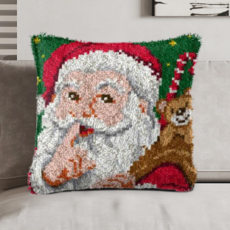 Christmas | Santa on Christmas Pillowcase Latch Hook Kits for Adult, Beginner and Kid