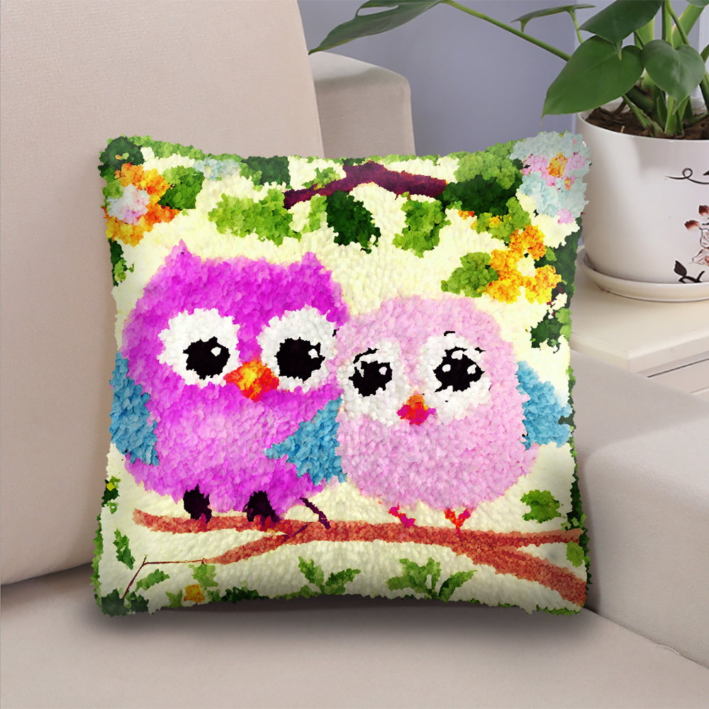 Lovely Owls Pillowcase Latch Hook Kits for Adult, Beginner and Kid