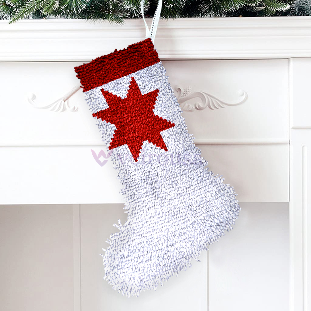 Red Star Christmas Stocking DIY Latch Hook Kits for Beginners