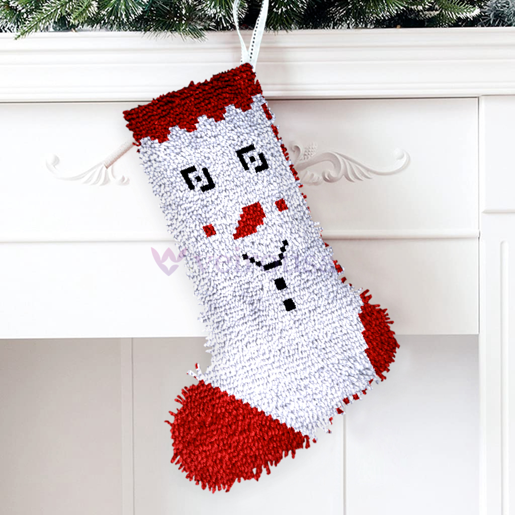 Snowman Face Christmas Stocking DIY Latch Hook Kits for Beginners