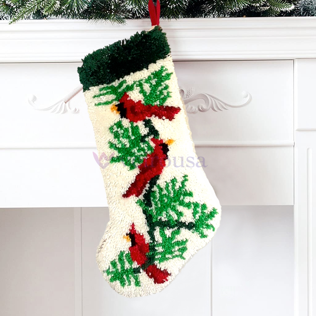 Bird Christmas Stocking DIY Latch Hook Kits for Beginners