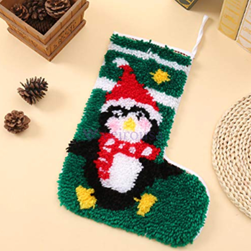 Penguin Christmas Stocking DIY Latch Hook Kits for Beginners