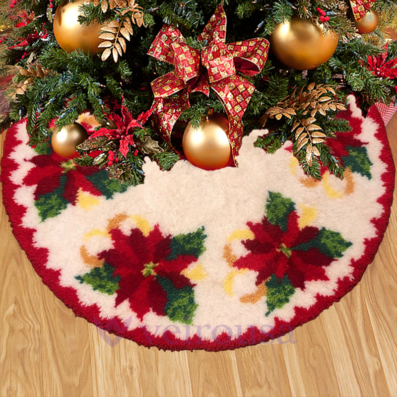 Red Flower Christmas Tree Skirts Latch Hook Kit for Beginner