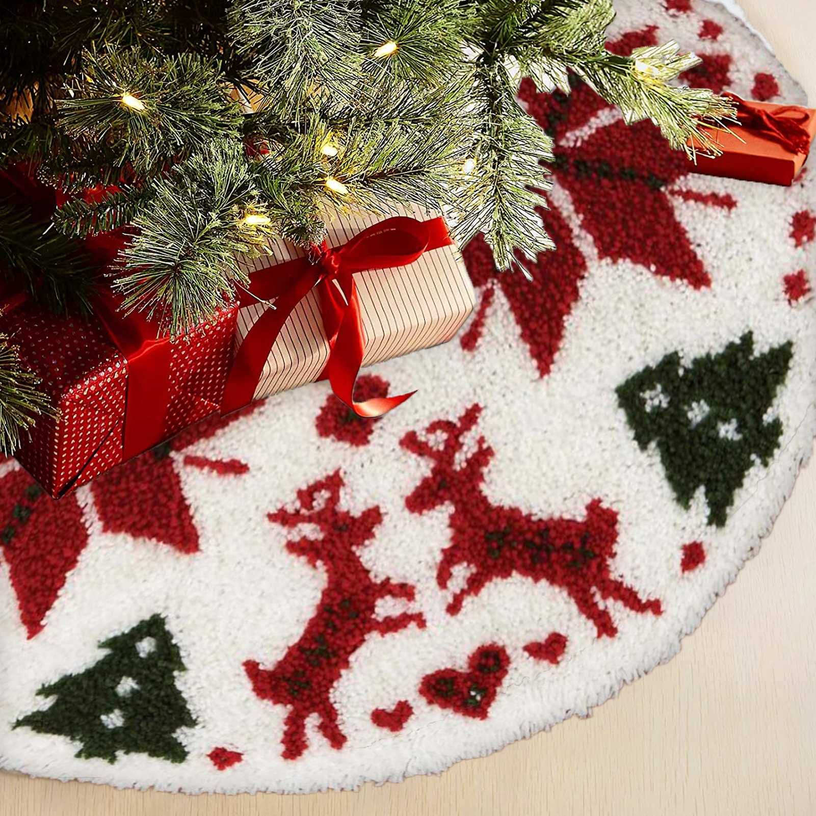 Deer Christmas Tree Skirts Latch Hook Kit for Beginner