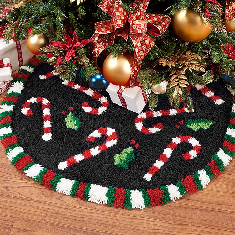 Candy Cane Christmas Tree Skirts Latch Hook Kit for Beginner