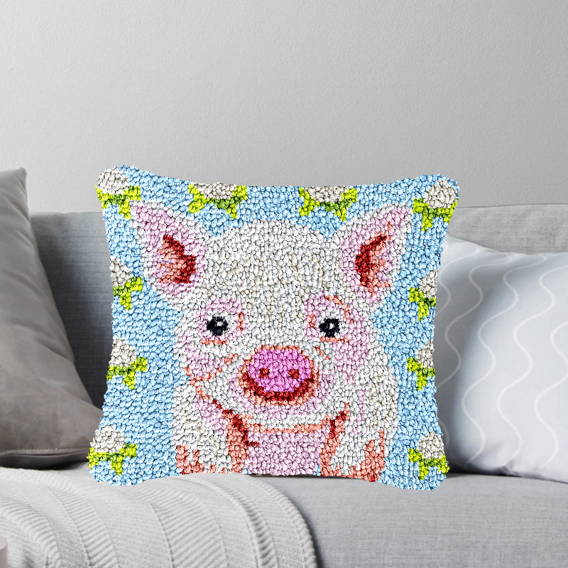 Pink Pig Pillowcase Latch Hook Kit for Adult, Beginner and Kid