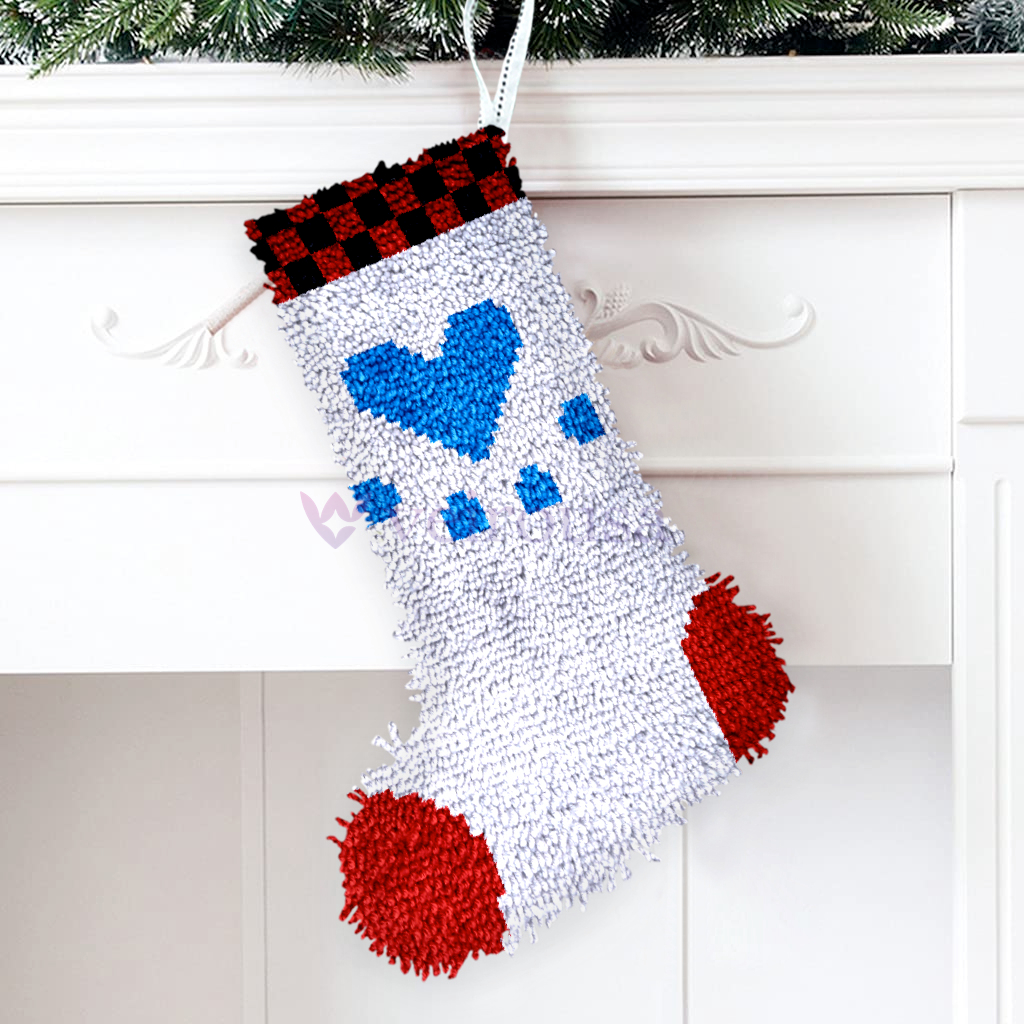 Blue Love Christmas Stocking DIY Latch Hook Kits for Beginners