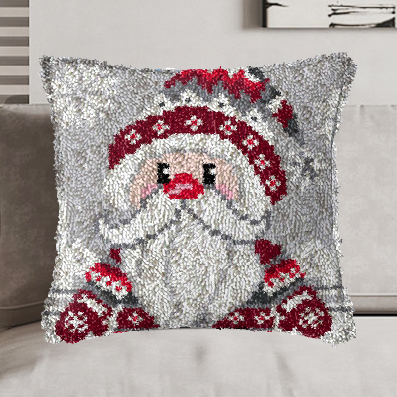 Blue Cartoon Gnome Xmas Latch Hook Pillow Kit for Adult, Beginner and Kid