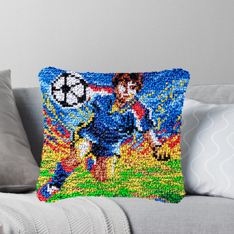 Soccer Boy Pillowcase Latch Hook Kit for Adult, Beginner and Kid
