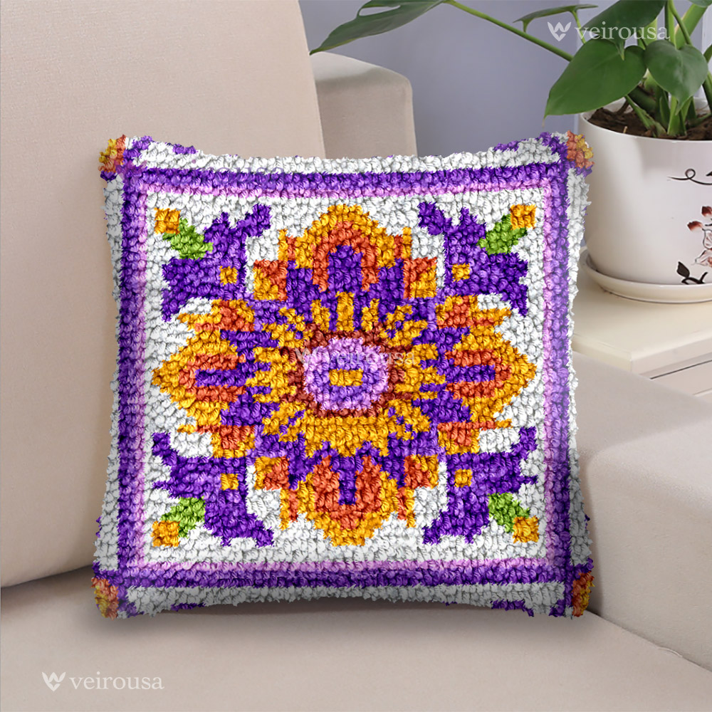 Bohemian Flowers (for favorite) Latch Hook Pillow Kit for Adult, Beginner and Kid