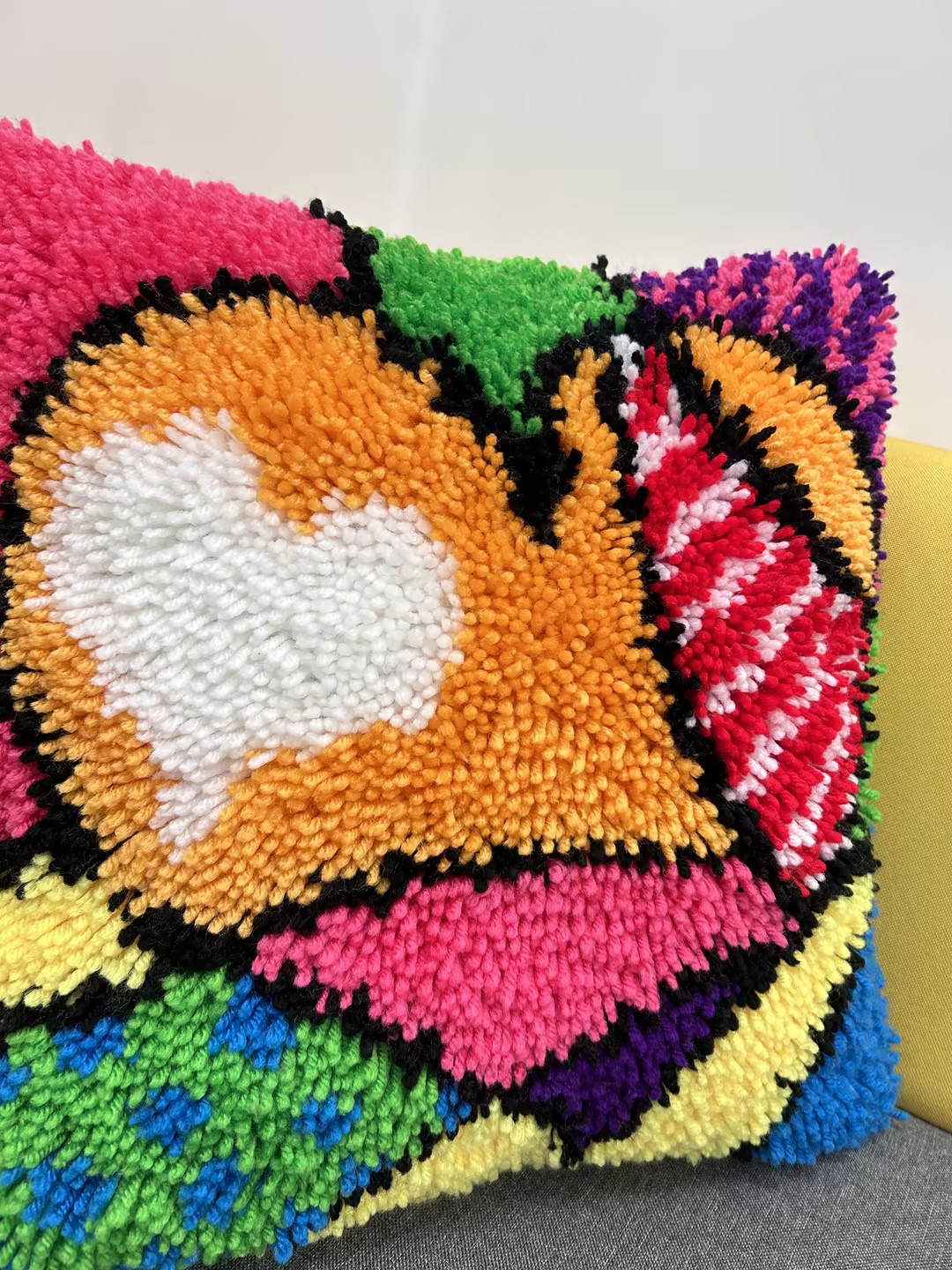 Colorful Love Latch Hook Pillow Kit for Adult, Beginner and Kid