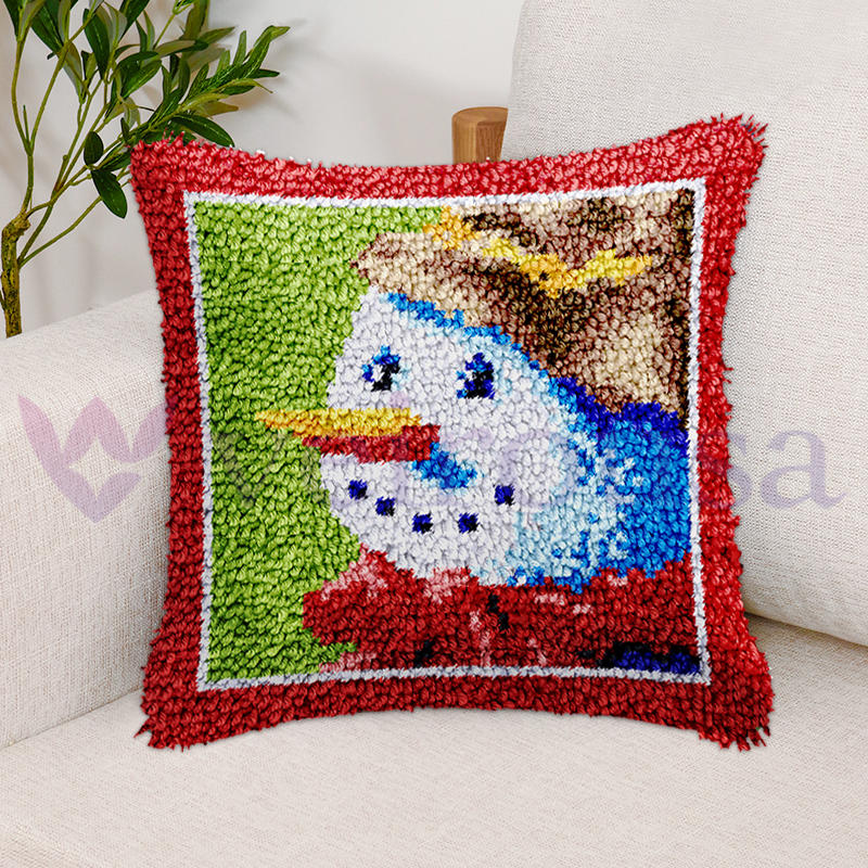 Cute Snowman Pillowcase Latch Hook Kits for Adult, Beginner and Kid