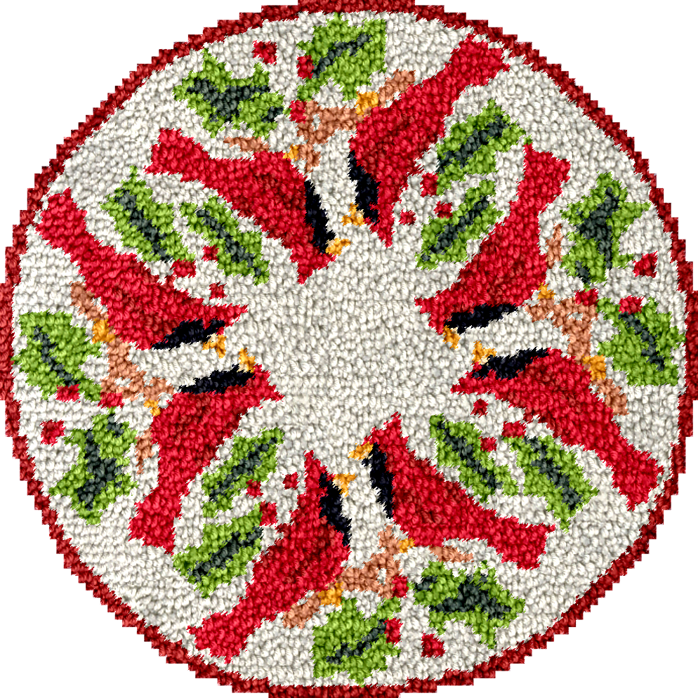 Cardinal Twosome Christmas Tree Skirts Latch Hook Kit for Beginner