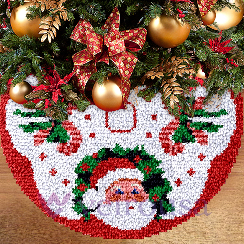 Santa Claus Christmas Tree Skirts Latch Hook Kit for Beginner