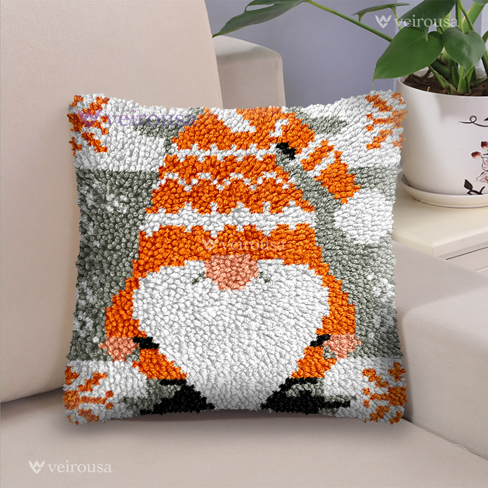 Blue Christmas Gnomes Latch Hook Pillow Kits for Adult, Beginner and Kid