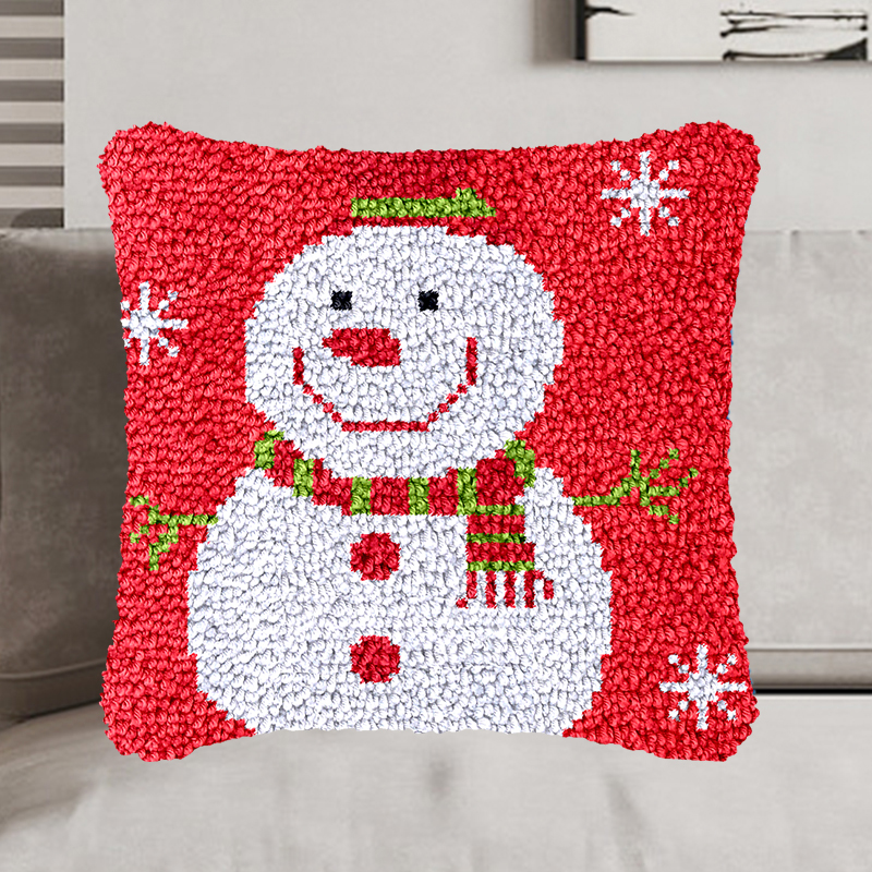 Smiling Snowman with Snowflakes Pillowcase Latch Hook Kit for Adult, Beginner and Kid