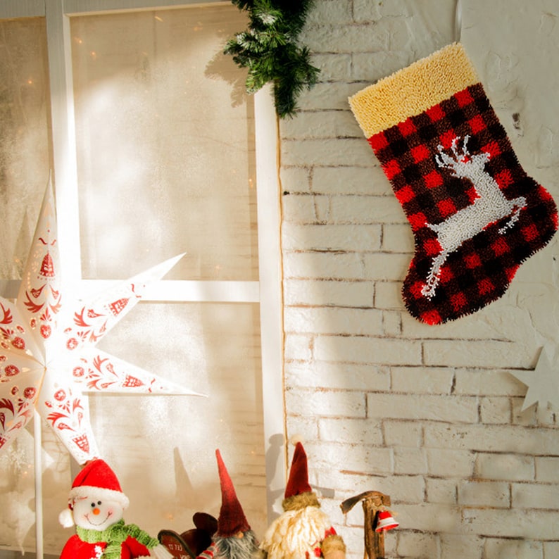Christmas Deer Stocking DIY Latch Hook Kits for Beginners