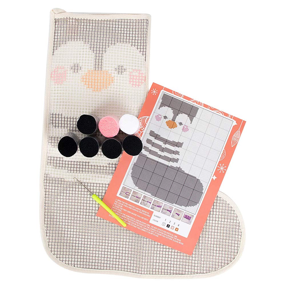 Name DIY Penguin Christmas Stocking Latch Hook Kits for Beginners