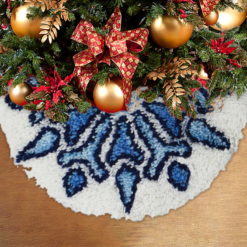 Snowflakes Christmas Tree Skirts Latch Hook Kit for Beginner