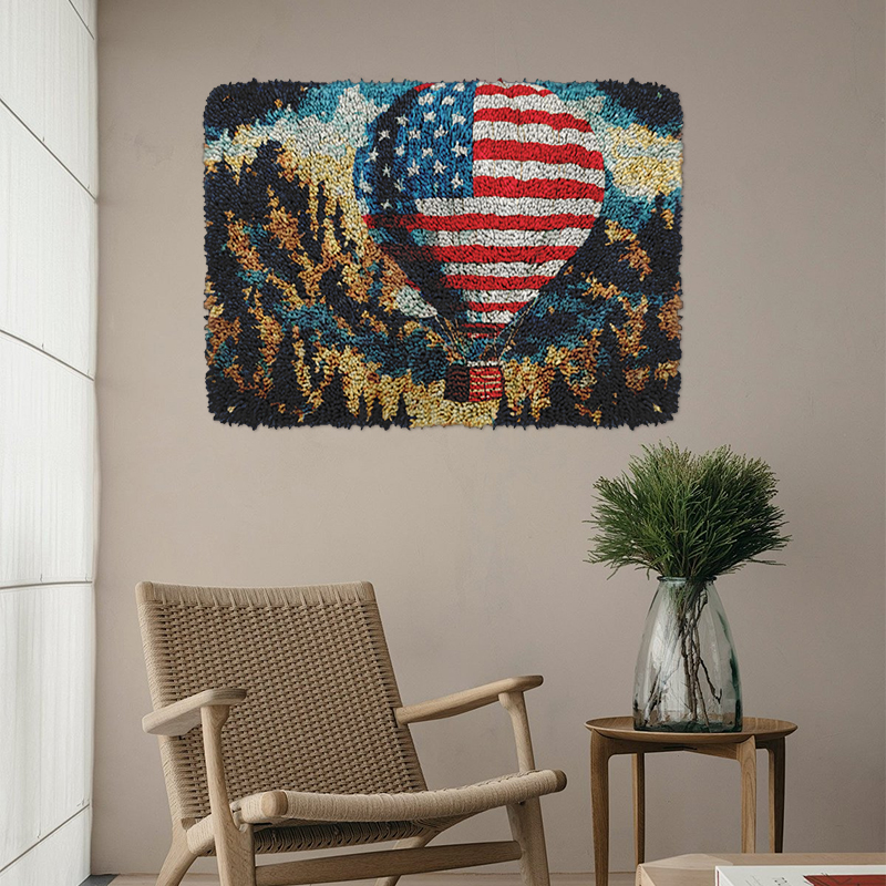 American Flag Balloon Latch Hook Rug Kit for Adult, Beginner and Kid