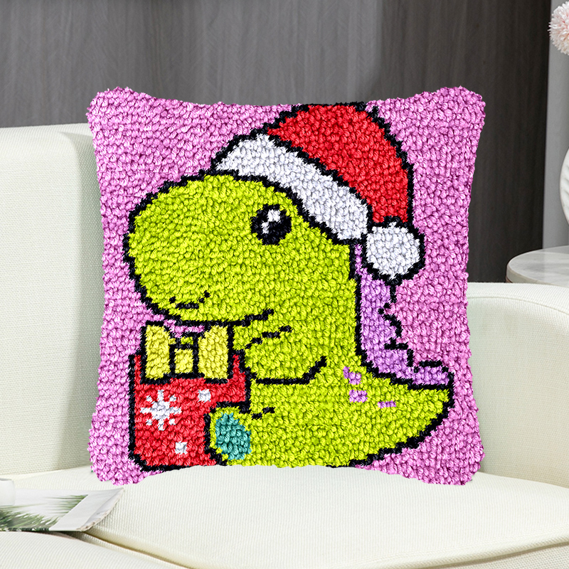 Christmas Dinosaur Pillowcase Latch Hook Kit for Adult, Beginner and Kid