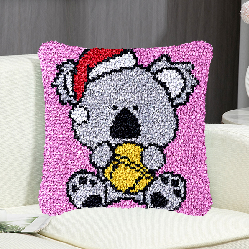 Christmas koala Latch Hook Pillow Kit for Adult, Beginner and Kid