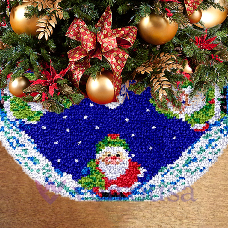 Cute Santa Christmas Tree Skirts Latch Hook Kit for Beginner