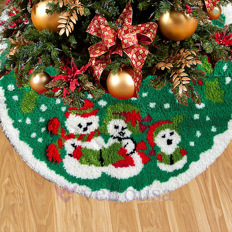 Three Snowmen Christmas Tree Skirts Latch Hook Kit for Beginner