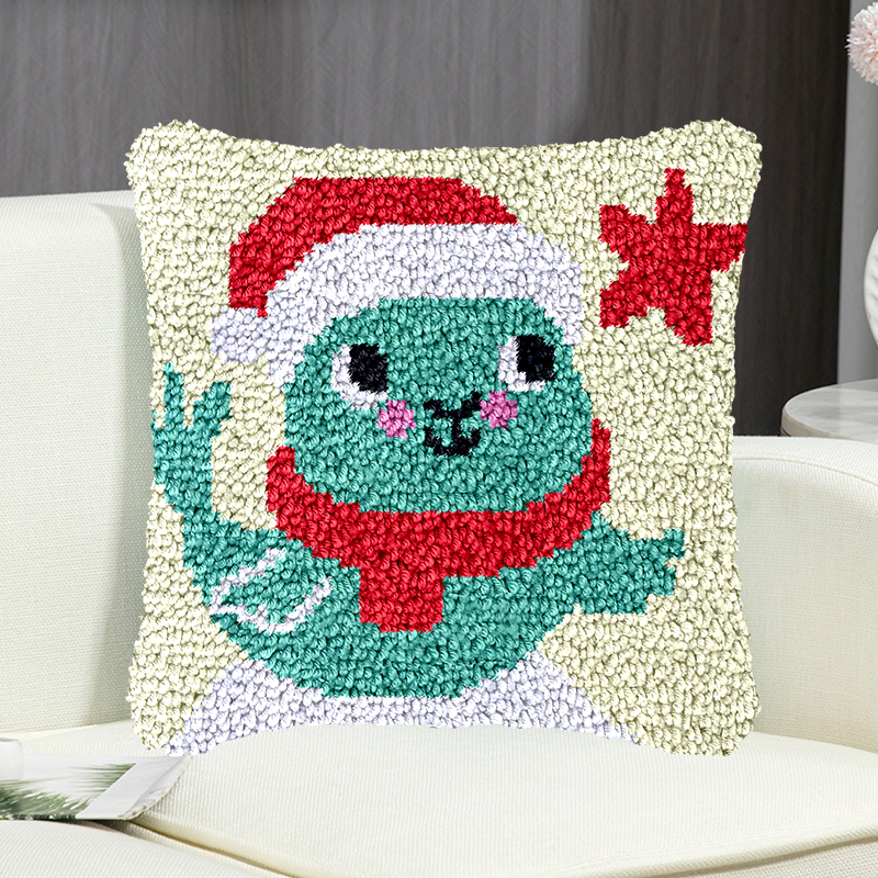 Christmas Fish Pillowcase Latch Hook Kit for Adult, Beginner and Kid