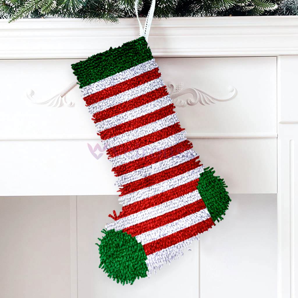 Pinstripe Christmas Stocking DIY Latch Hook Kits for Beginners