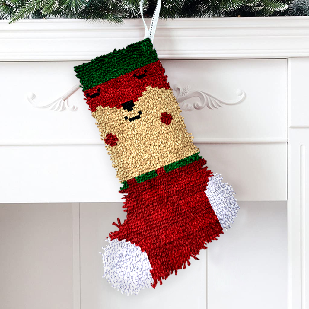 Bear Christmas Stocking DIY Latch Hook Kits for Beginners