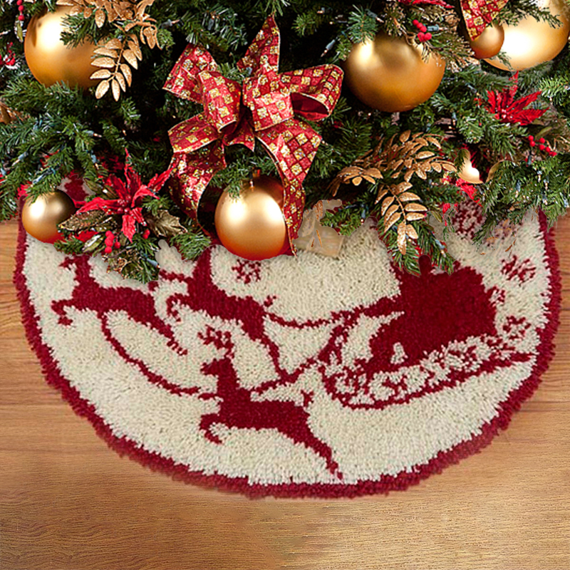 Santa's Sleigh Christmas Tree Skirts Latch Hook Kit for Beginner