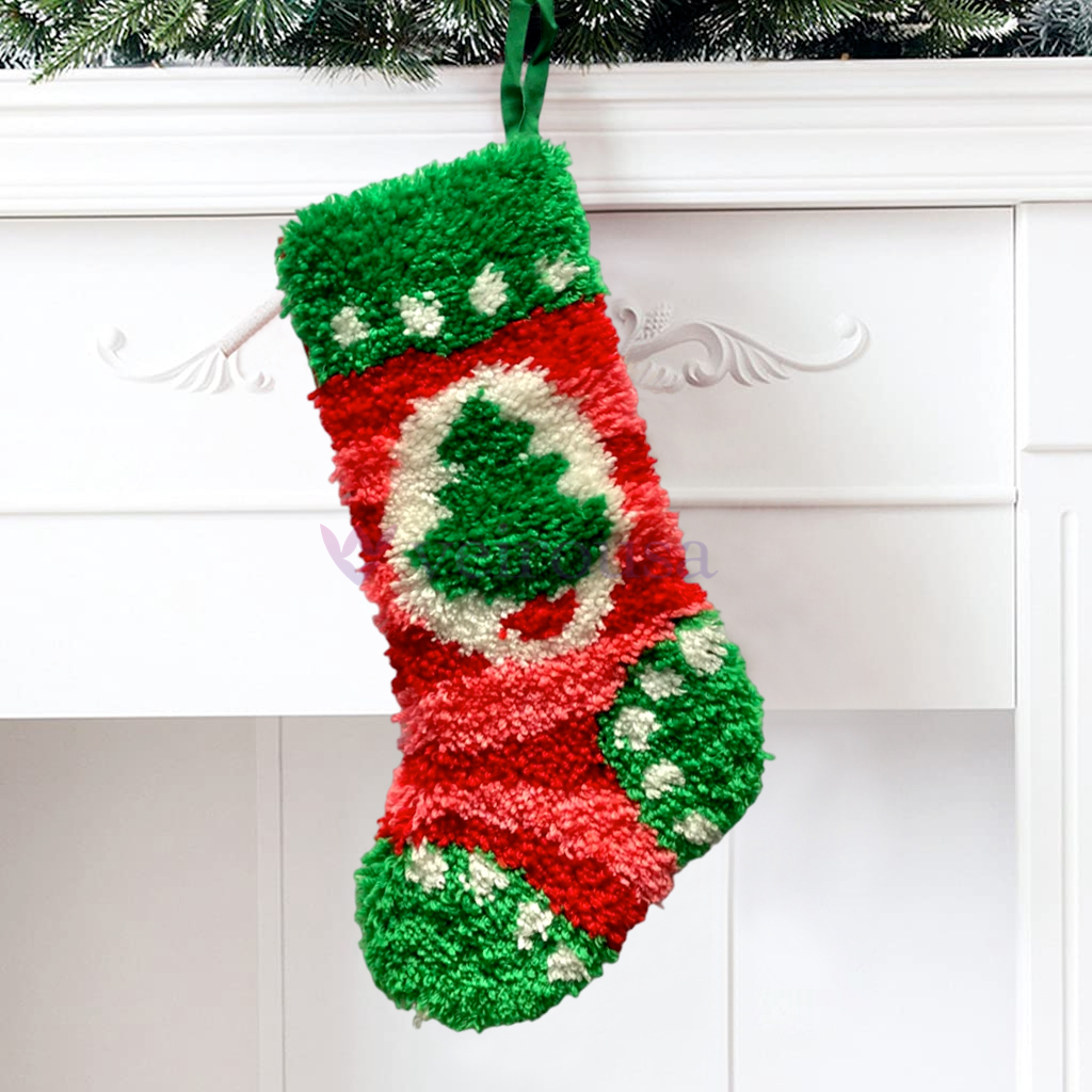 Christmas Tree Christmas Stocking DIY Latch Hook Kits for Beginners