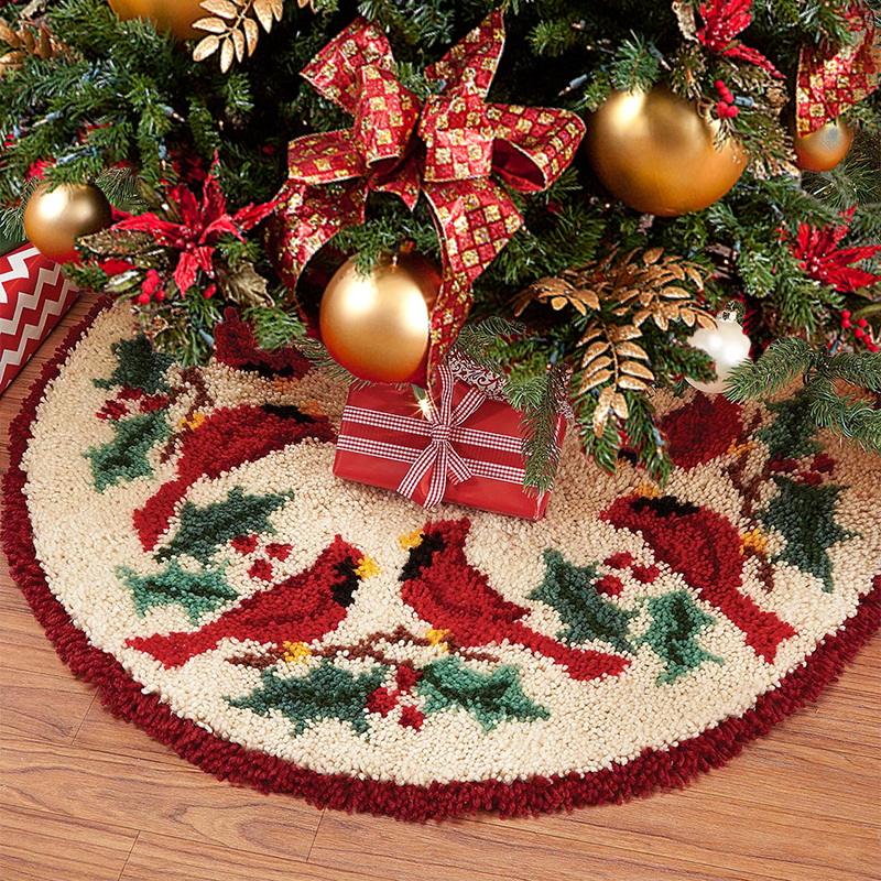 Cardinal Twosome Christmas Tree Skirts Latch Hook Kit for Beginner