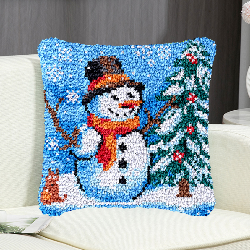 Winter Snowman Pillowcase Latch Hook Kit for Adult, Beginner and Kid