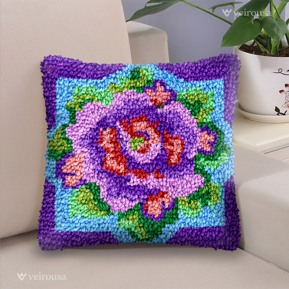 Peony Latch Hook Pillow Kit for Adult, Beginner and Kid