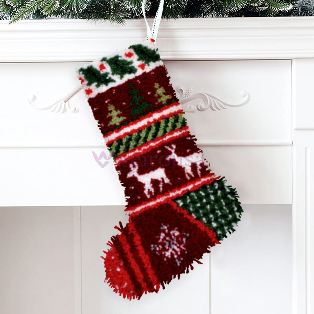 Deer With Tree Christmas Stocking DIY Latch Hook Kits for Beginners