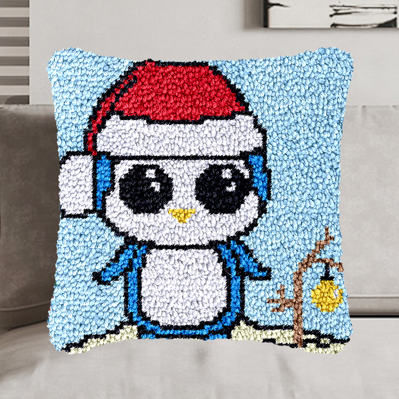 Christmas Penguin Pillowcase Latch Hook Kit for Adult, Beginner and Kid