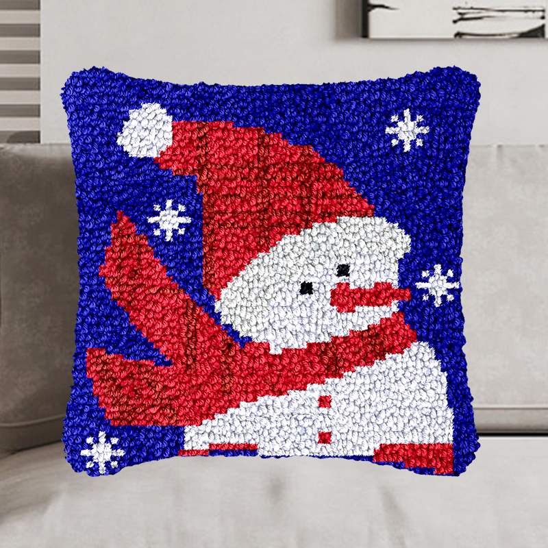Snowman with Scarf Pillowcase Latch Hook Kit for Adult, Beginner and Kid