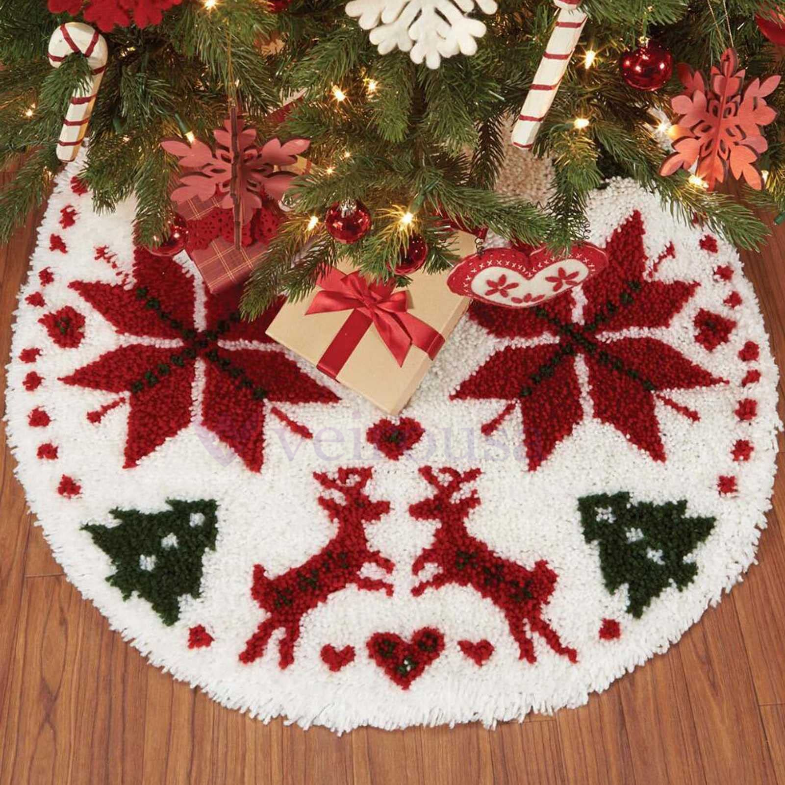 Deer Christmas Tree Skirts Latch Hook Kit for Beginner