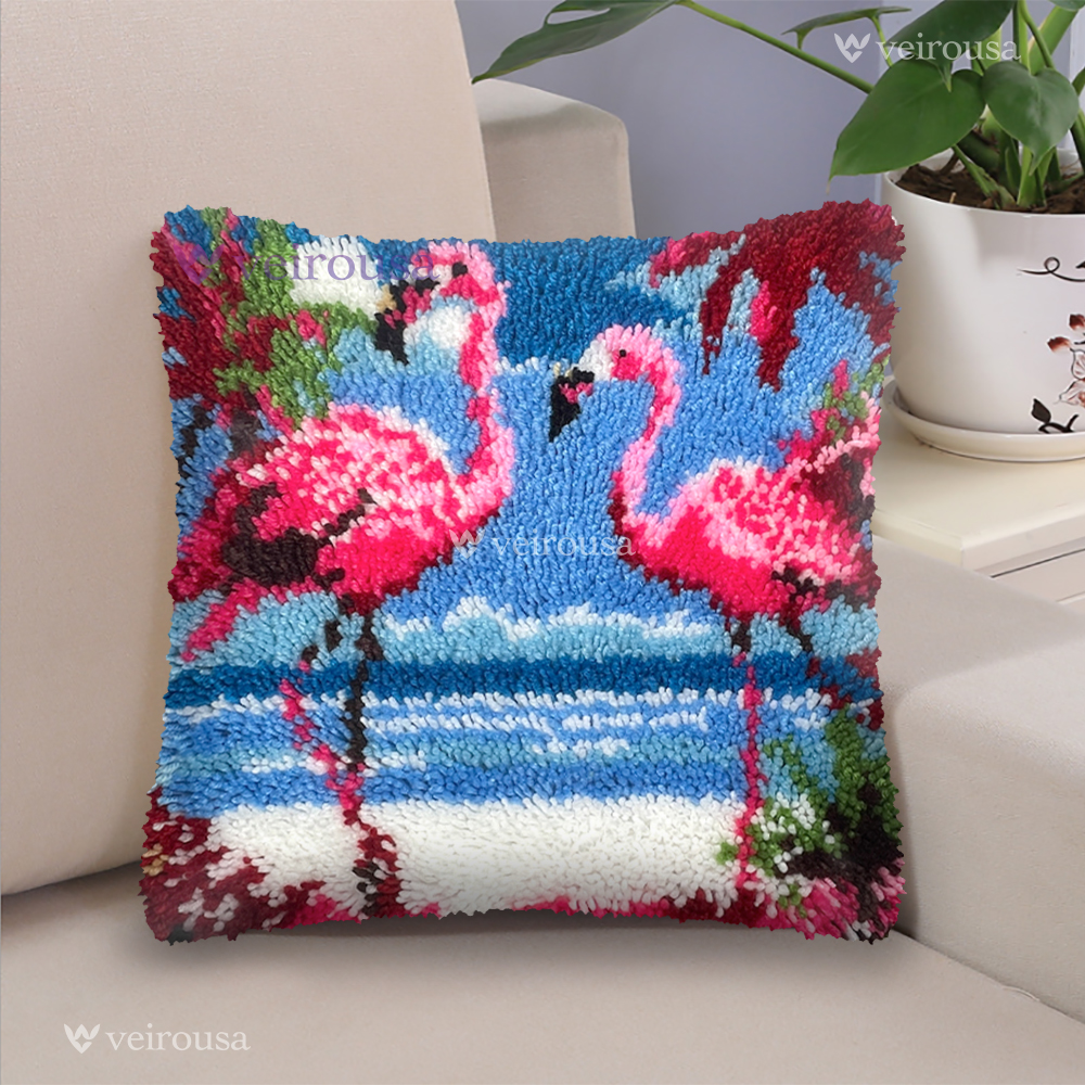 Tropical Flamingos - Latch Hook Kit