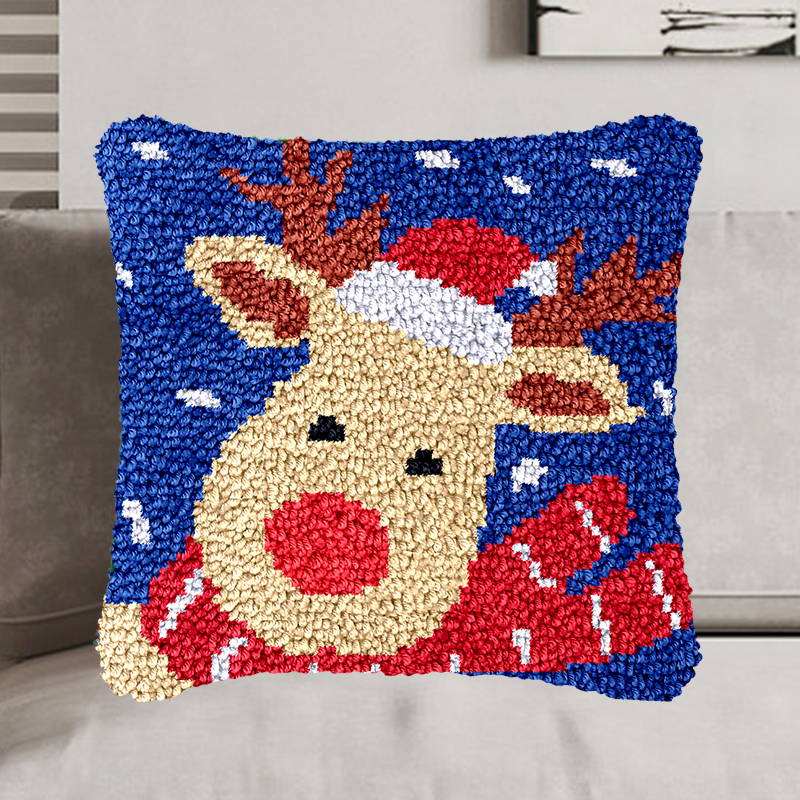 Christmas Deer Pillowcase Latch Hook Kit for Adult, Beginner and Kid