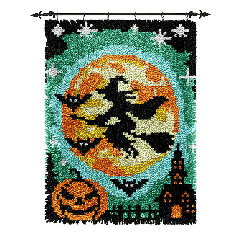 Halloween Night Flying Witch - Latch Hook Rug Kit