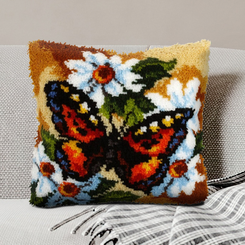 Orange Butterfly Pillowcase Latch Hook Kits for Adult, Beginner and Kid
