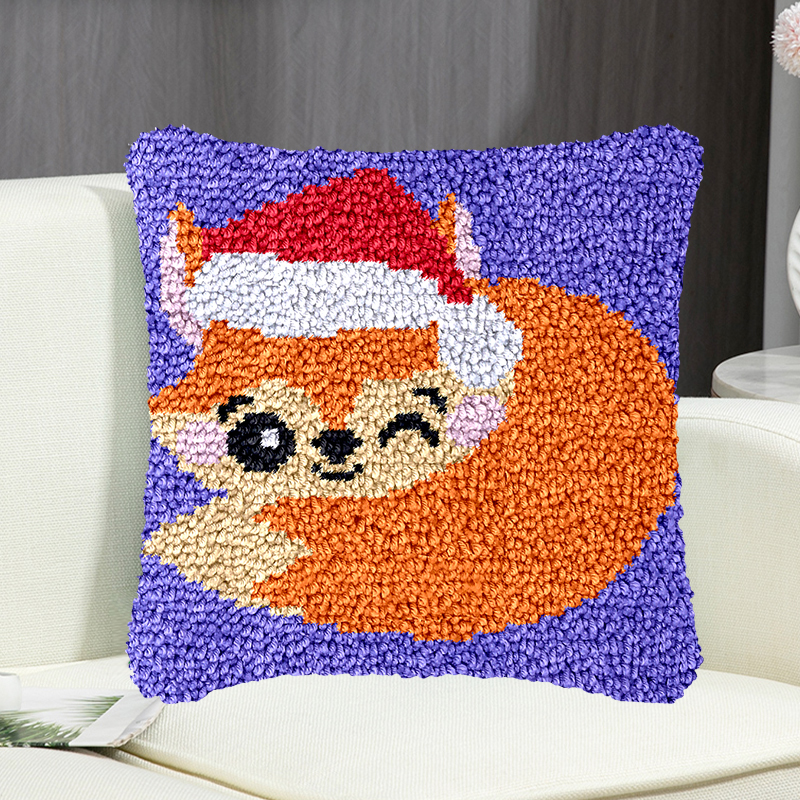 Christmas Fox Pillowcase Latch Hook Kit for Adult, Beginner and Kid