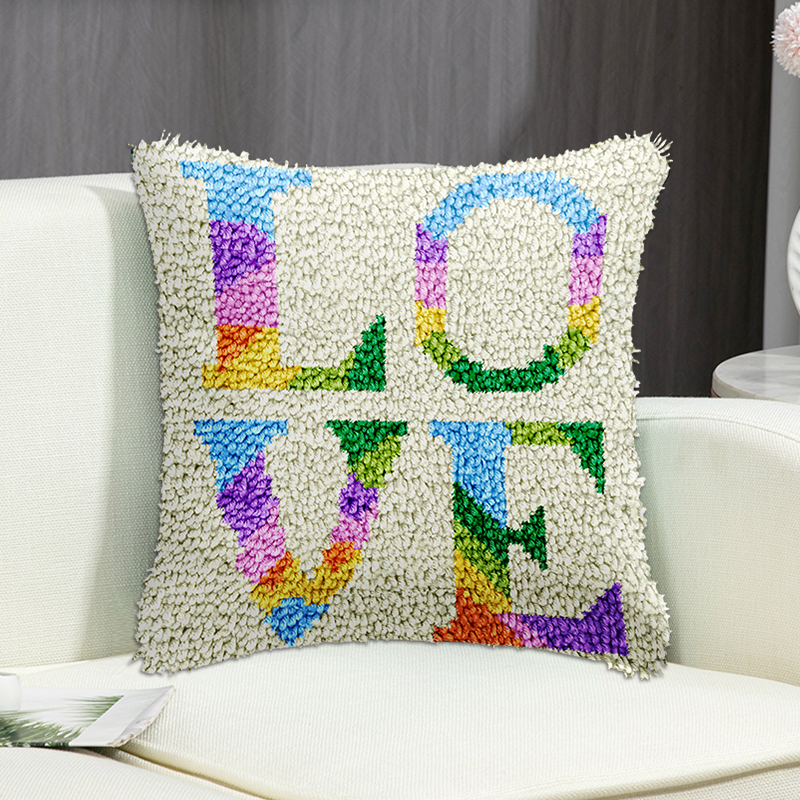 Colorful Love Latch Hook Pillow Kit for Adult, Beginner and Kid