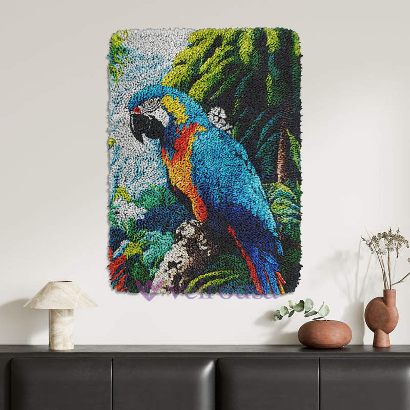 Handsome Parrot Latch Hook Rug Kit for Adult, Beginner and Kid