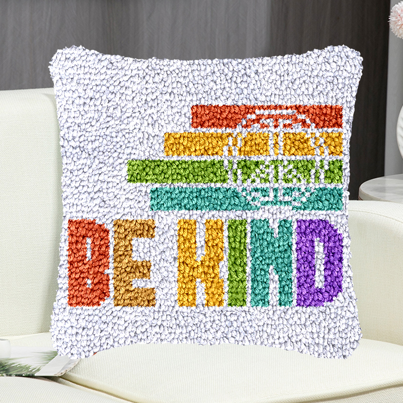 Be Kind Pillowcase Latch Hook Kit for Adult, Beginner and Kid